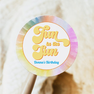 Sticker Rond DONNA Retro Font Tie Dye Pool Party Anniversaire