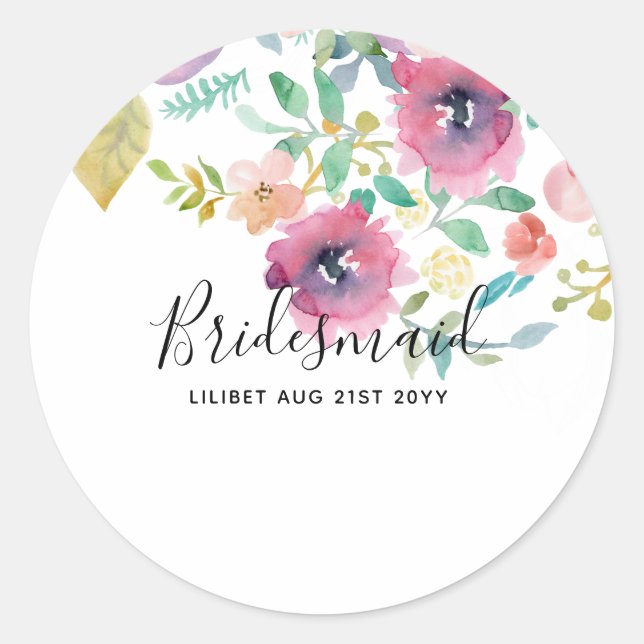 Sticker Rond Dons de la fête de mariée du budget rose floral (Devant)