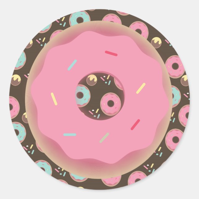 Sticker Rond Donut au Chocolat 3D Glaçage Rose Récompense Sprin (Devant)