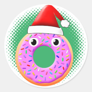 Sticker Rond Donut Avec Yeux Et Saupoudrer Santas Dessin Casque