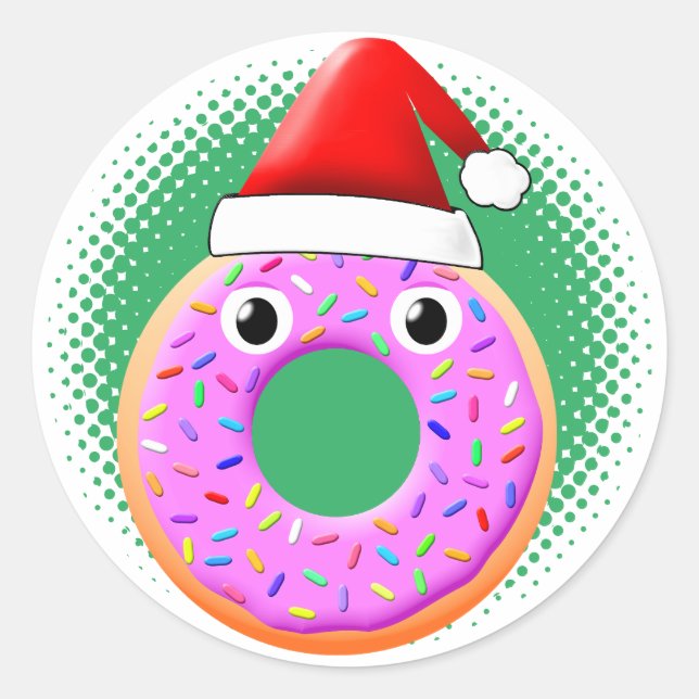 Sticker Rond Donut Avec Yeux Et Saupoudrer Santas Dessin Casque (Devant)