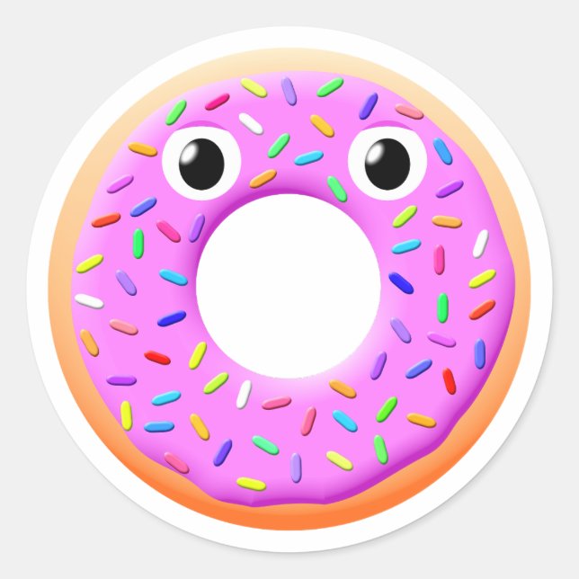 Sticker Rond Donut Avec Yeux Et Sprinkings Dessin (Devant)