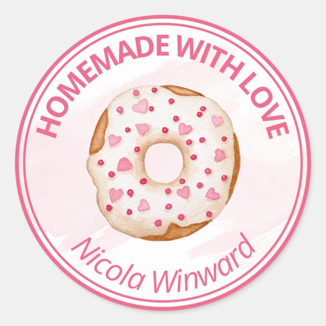 Sticker Rond Donut glacé à l'aquarelle Entreprise artisanale (Devant)