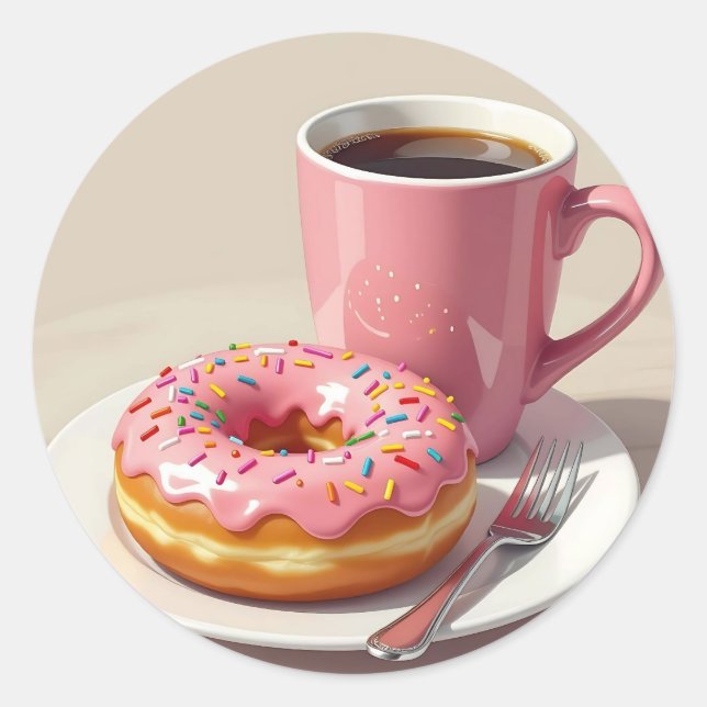 Sticker Rond Donut glacé rose et café  (Devant)