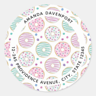 Sticker Rond Donut Motif mignon Adresse colorée
