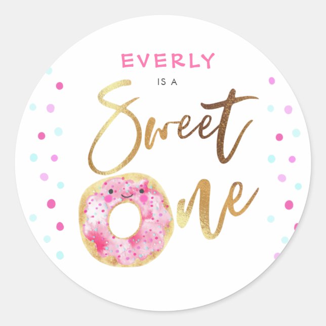 Sticker Rond Donut rose Sweet One Girls Anniversaire (Devant)