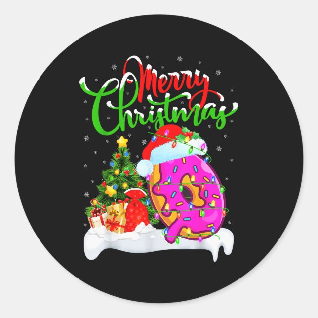 Sticker Rond Donuts Food Lover Xmas Decorations Santa Donuts Ch (Devant)