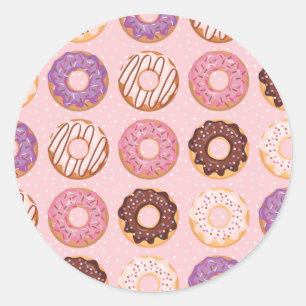 Sticker Rond Donuts glacés rose, violet et chocolat Pâtisserie