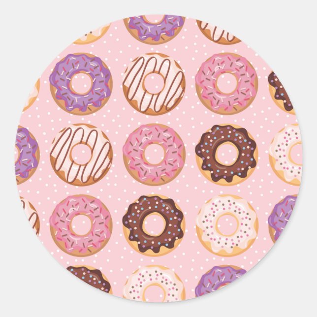 Sticker Rond Donuts glacés rose, violet et chocolat Pâtisserie (Devant)