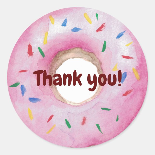 Sticker Rond Donuts paillettes aquarelle Merci  (Devant)