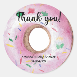 Sticker Rond Donuts roses aquarelle merci