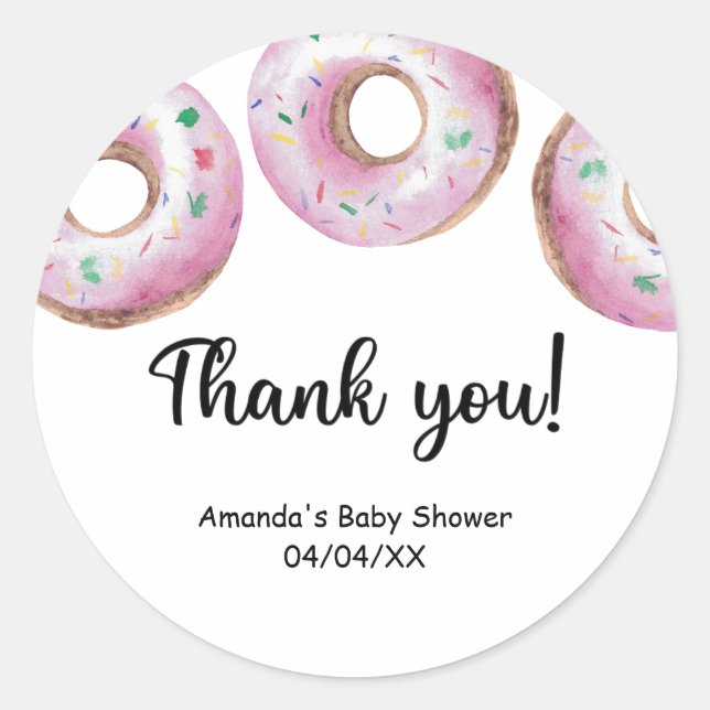Sticker Rond Donuts roses aquarelle merci (Devant)