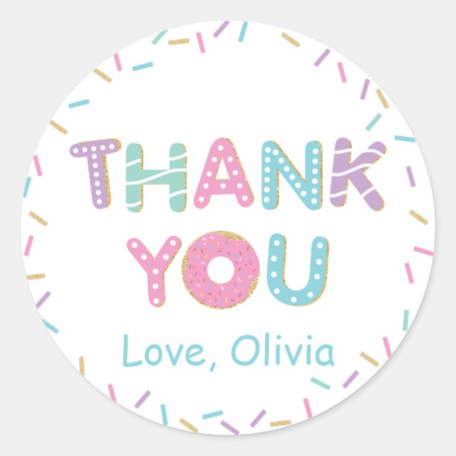 Sticker Rond Donuts Sprinkles Anniversaire Bébé Shower Merci  (Devant)