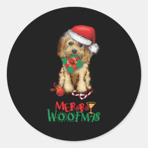 Sticker Rond Doodle Cockapoo Cavapoo Père Noël Merry Woofmas