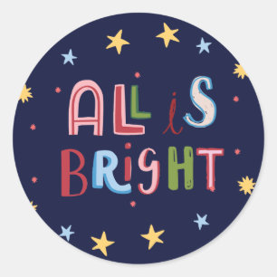 Sticker Rond Doodle coloré Tout est une carte de Noël brillante
