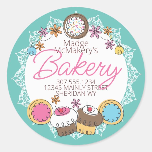 Sticker Rond Doodle cookies cupcakes boulangerie boulangerie pe (Devant)