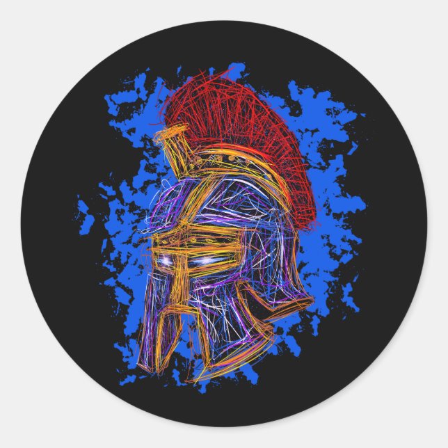 Sticker Rond Doodle de gladiador: El poder y la valentía épica  (Devant)