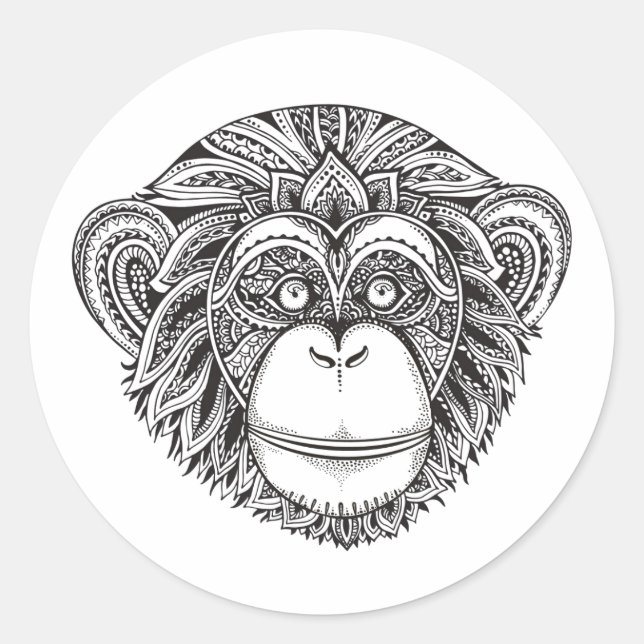 Sticker Rond Doodle de l'illusion du singe (Devant)