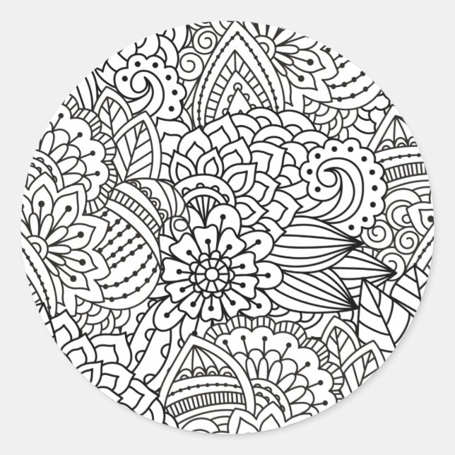 Sticker Rond Doodle design de fleurs (Devant)