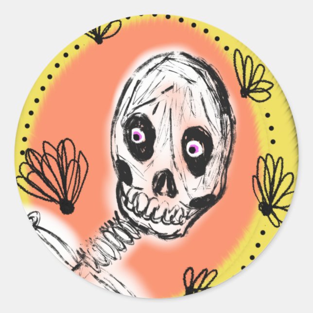 Sticker Rond Doodle d'Halloween squelette effrayant   (Devant)