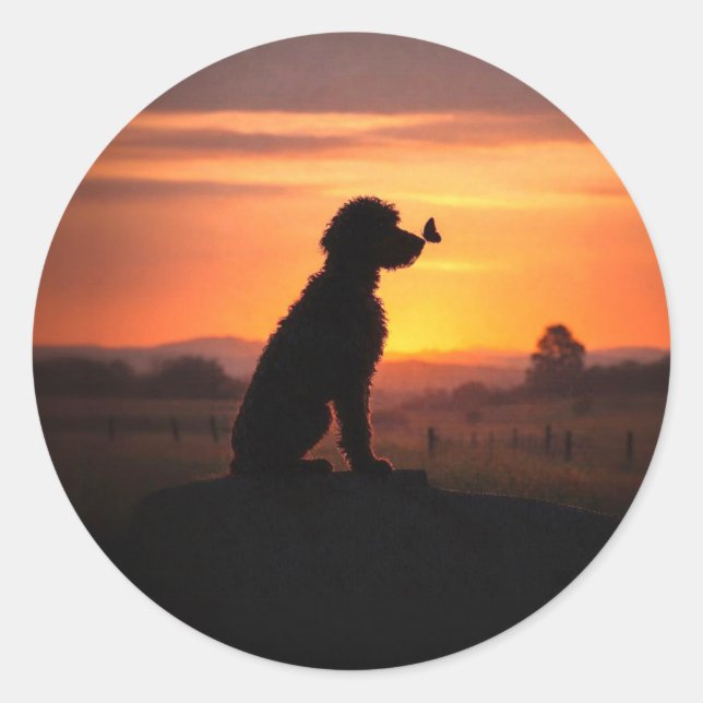 Sticker Rond Doodle et coucher de soleil papillon Mignon Fantai (Devant)