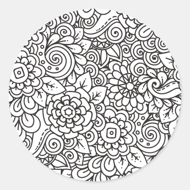 Sticker Rond Doodle Floral Retro (Devant)