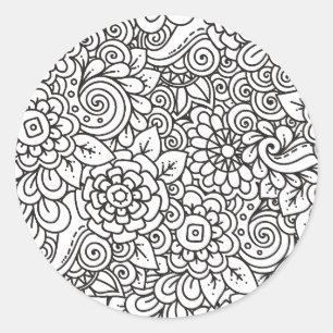 Sticker Rond Doodle Floral Retro