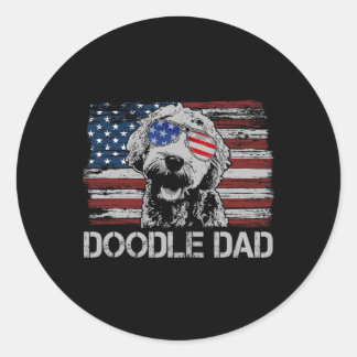 Sticker Rond Doodle Papa Goldendoodle Chien Drapeau Américain 4