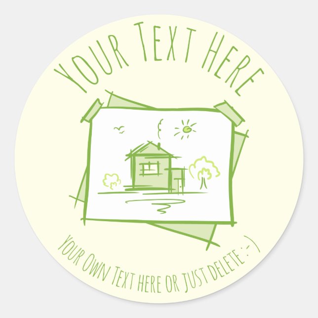 Sticker Rond Doodle Paysage Maison. Modèle cadeau immobilier (Devant)