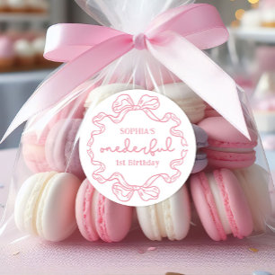 Sticker Rond Doodle Pink Bow Baby Girl 1er anniversaire