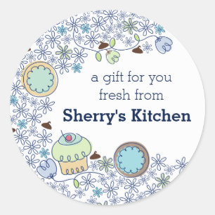 Sticker Rond Doodles cookies cupcakes fleurs boulangerie bonbon