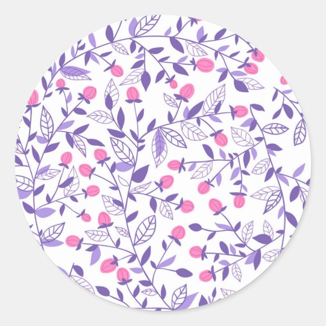 Sticker Rond Doodles floraux rose et violet (Devant)