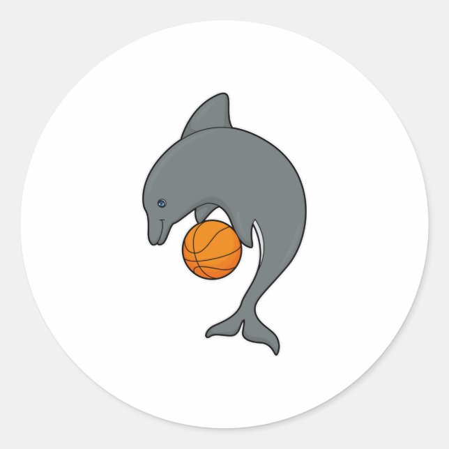Sticker Rond Dophin comme joueur de basket-ball avec basket-bal (Devant)