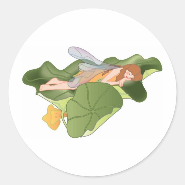Sticker Rond Dormir sur les fées de Lotus Feuilles (Devant)
