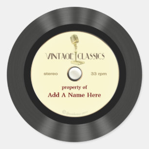 Sticker Rond Dossier de vinyle Vintage de microphone personnali