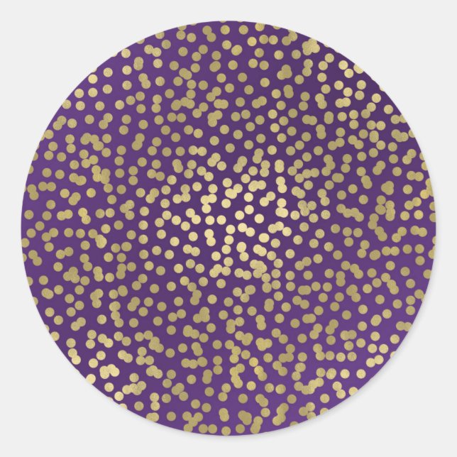 Sticker Rond Dots d'or violet Confetti Élégant jeu de glam chic (Devant)