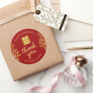 Sticker Rond Double bonheur floral merci mariage chinois
