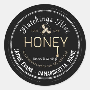 Sticker Rond Double bordure de miel et d'abeilles à coulée d'or