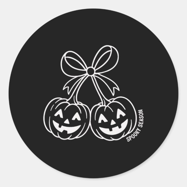 Sticker Rond Double Citrouille Cute Jack-o'-lantern Face Bow Ha (Devant)
