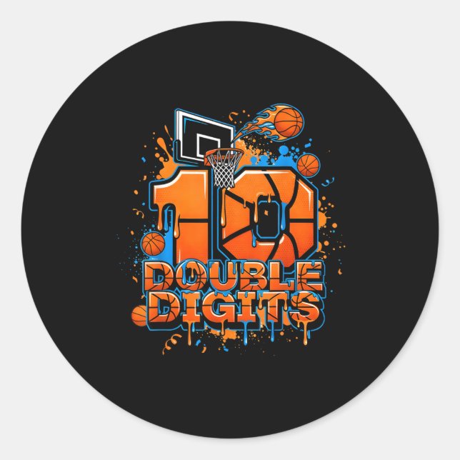 Sticker Rond Double Digits Birthday 10 Year Old Boy Basketball  (Devant)