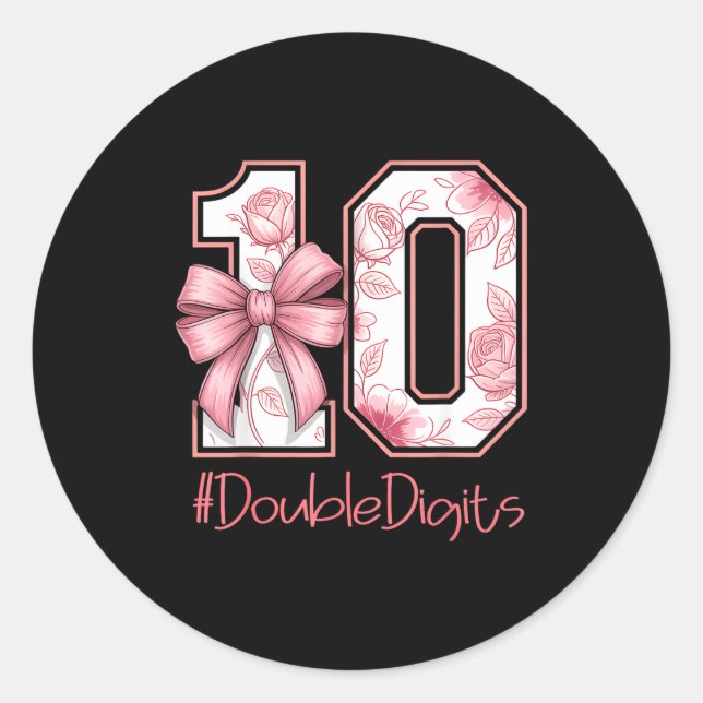 Sticker Rond Double Digits Birthday Girl 10th Nk Coquette Bow F (Devant)