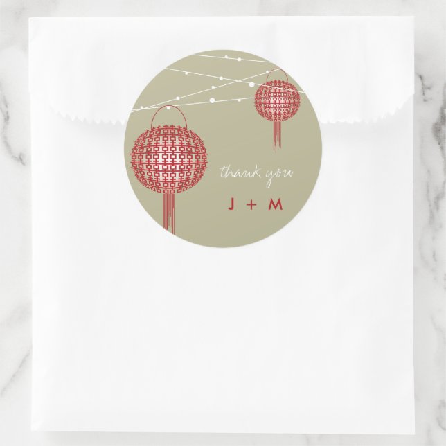 Sticker Rond Double Happiness Lanternes Mariage chinois Faveur (Sac)
