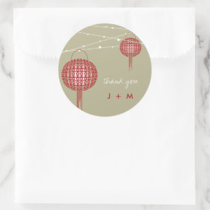 Sticker Rond Double Happiness Lanternes Mariage chinois Faveur