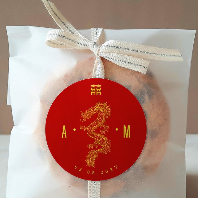 Sticker Rond Double Monogramme | Mariage Dragon & Phénix (Créateur téléchargé)