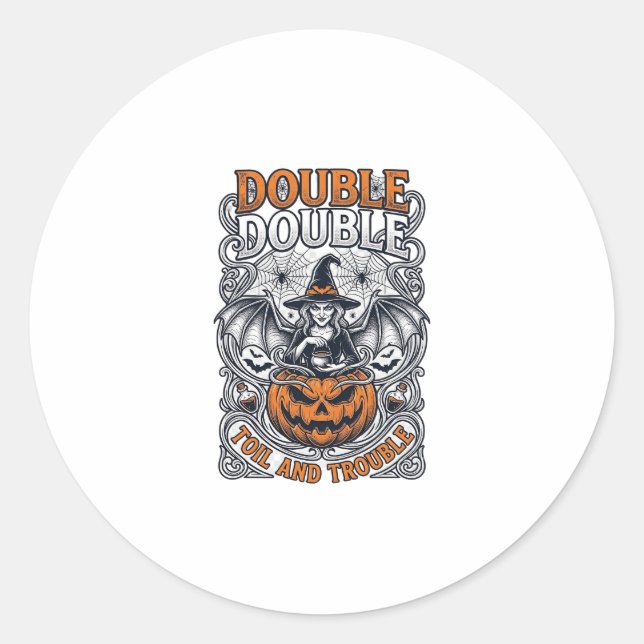 Sticker Rond Double peine Malheur Sorcière Citrouille Halloween (Devant)