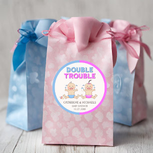Sticker Rond Double Trouble Twin Boy & Girl Baby shower