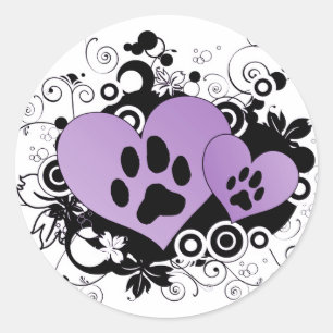 Sticker Rond Doubles coeurs de Valentine de patte - pourpre