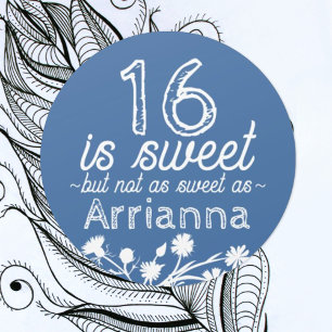Sticker Rond Douce 16 Fleurs Bleues, Blanches
