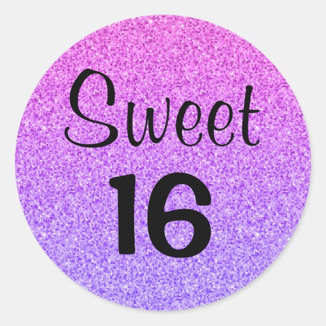 Sticker Rond Douce 16 Seize Ombre Violet Parties scintillant Ép (Devant)