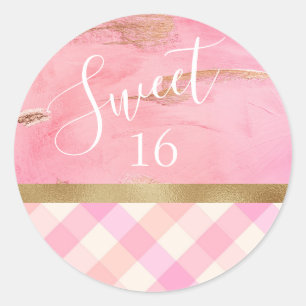 Sticker Rond Douce 16 Seize Or rose Abstraite Aquarelle